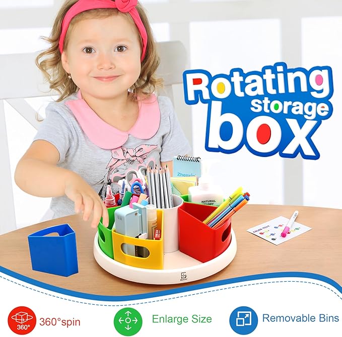 360 Degree Rotating Kids Desk Organizer, Colorful Art Supply Storage and Organization with 8 Removable Compartments, 12" Durable ABS Material for Classroom & Home Use – Perfect Teacher and Child Gift
