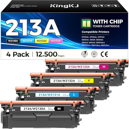 213A Toner Cartridge 4-Pack Set with Chip Replacement for HP 213A 213X W2130X W2130A Compatible for HP Color Laserjet Enterprise 5700dn MFP 5800dn 6700 6701dn 6800 6801dn Laser Printer Ink Black Color