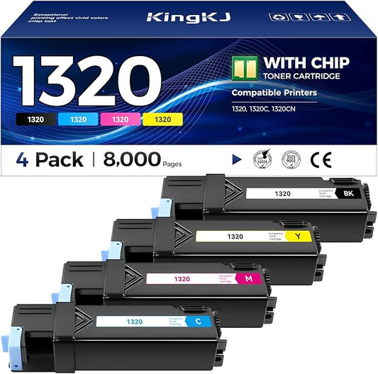 1320 1320C 1320CN Toner Cartridge Set 4-Pack Replacement for Dell 1320C 310-9058 310-9060 310-9062 310-9064 KU052 KU053 KU054 KU055 Toner Compatible with Dell Color 1320 1320C 1320CN Laser Printer Ink