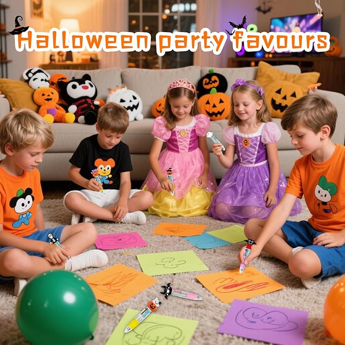 30Pcs Mini Multicolor Pens in One 4-in-1 Cute Pens Bulk for Kids, Ballpoint Pen for Birthdays and Children's Parties, Fun Gifts Assorted Ink Kawaii Pen(Halloween)