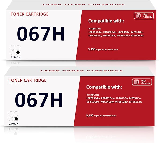 067H 067 High Yield 2 Pack Toner Cartridge Compatible for Canon 067H 067 Toner Cartridges for Canon Color imageCLASS MF650C MF656Cdw MF653Cdw MF654Cdw LBP632Cdw LBP630C Printer Black