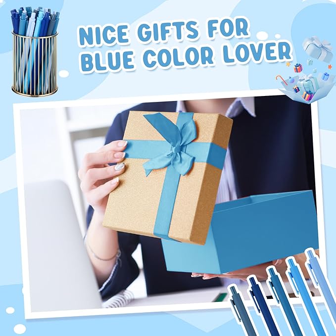 25 Pcs Ballpoint Pens Bulk Retractable Writing 1. 0 mm Black Ink Cute Pens Smooth Writing Color Fancy Gift for Teacher Student Employee Office School Home Baby Shower Supplies (Blue Series)