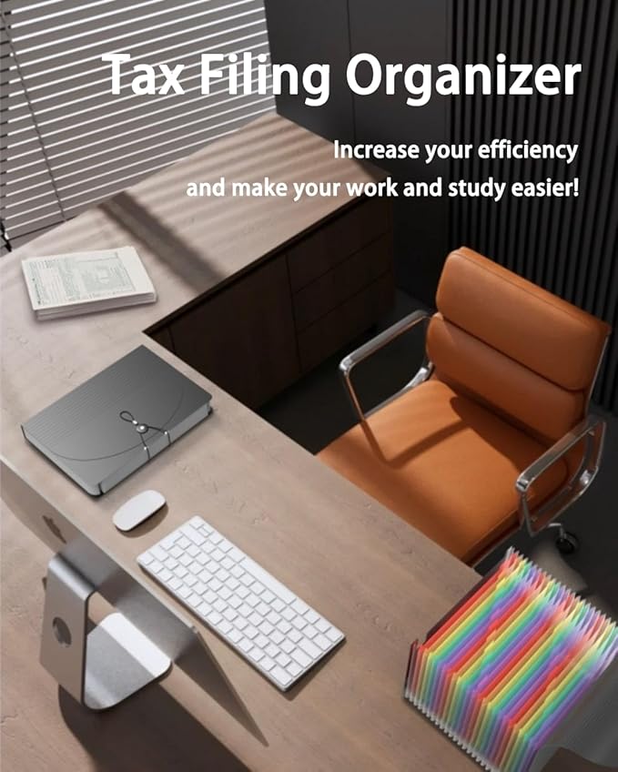 2 Pack Expanding File Folder, 24 Pocket Accordian File Organizer A4 Letter Size Portable Document Organizer with Colored Tabs, Expandable Desktop Accordion Folder