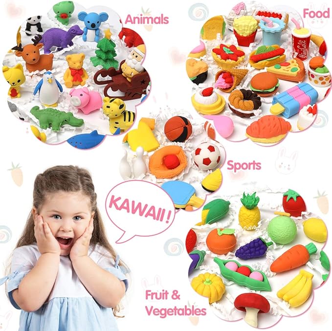 150 Pack Animal Erasers for Kids Puzzle Pencil Erasers 3D Mini Eraser Toys for Classroom Prizes Game Reward Easter Egg Fillers Goodie Bag Stocking Stuffers Treasure Box Party Favors for Kid Gifts