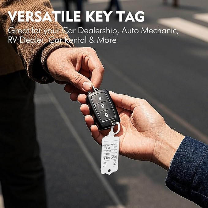 100 Car Key Tags with Labels Plastic Car Dealership Key Tags Self Locking Automotive Identifiers Blank Shop Labels with One Pen (White)