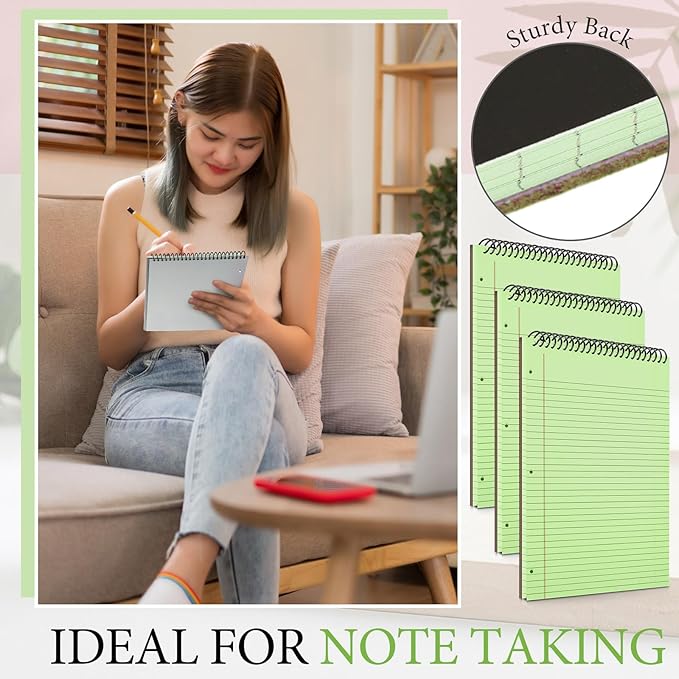 3 Packs 8.5" x 11" Top Spiral Notebook with 3 Hole Punched Legal Pads College Ruled Notepad 50 Sheets Hard Cardboard Paper Wirebound Notepad for Office School Business (Green)
