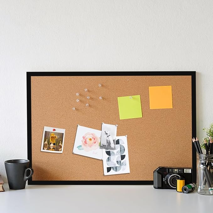 16” x 24” Cork Boards for Walls with Black Wooden Frame 1pack, Double Sided Office Board for Wall Organizer, Bulletins Board Decorative Hanging Pin Board for School, Home & Office, Notice Board