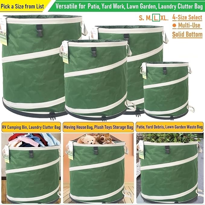 32-Gallon Collapsible Trash Can (19x25 in) Hard-Shell Bottom Yard Garden Bag for Pop-Up Recycling Bin,Yard Waste,Debris bag,Laundry Hamper,RV Camping Waste Bin,Lawn Grass,Leaf Bag,Sods,Weeds Barrel