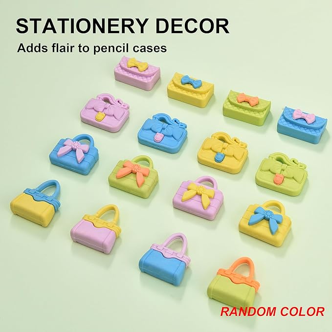 24Pcs Cute Bag Shape Erasers for Girls Kids, Fun Handbag Pencil Erasers for School Classroom Supplies Birthday Party Favors