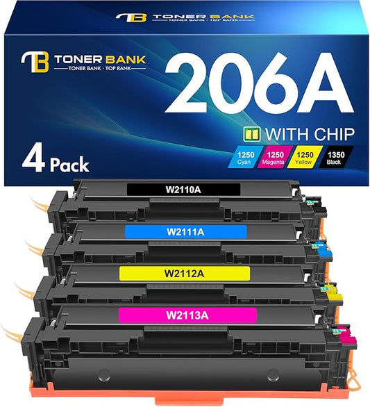 206A Toner Cartridges 4 Pack M283fdw M283cdw Set Compatible Replacement for HP 206A 206X Color Laserjet Pro MFP M283cdw M255dw M283 M255 Printer High Yield Ink (with Chip) (Black Cyan Yellow Magenta)
