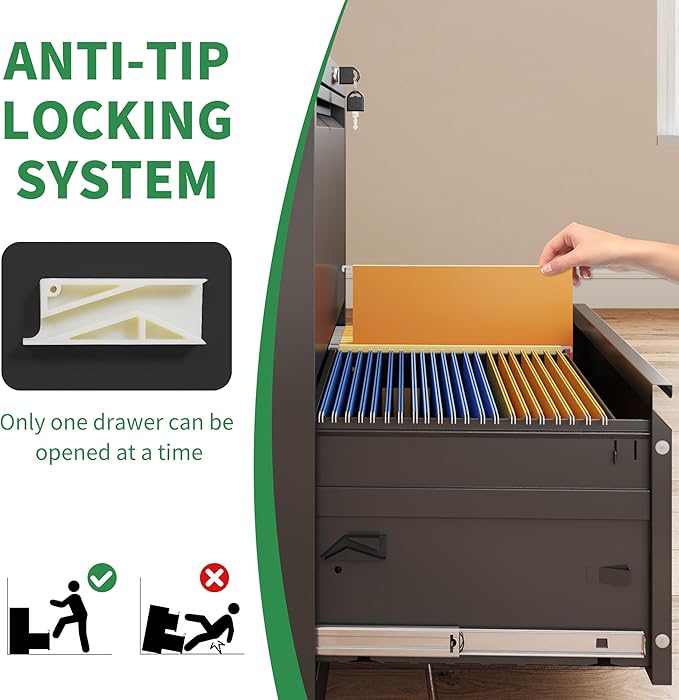 2 Drawer Lateral File Cabinet with Lock, File Cabinets for Home Office Legal/Letter A4 Size, File Cabinet Storage Cabinet,Require Assembly, Black