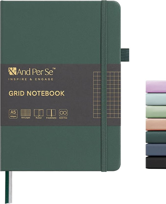 &And Per Se Graph Journal Notebook, 160 Pages, 5.7 x 8 inches College Ruled Thick Paper Notebook Journals for Writing, Grid Hardcover Notebook(1 Pack, green)