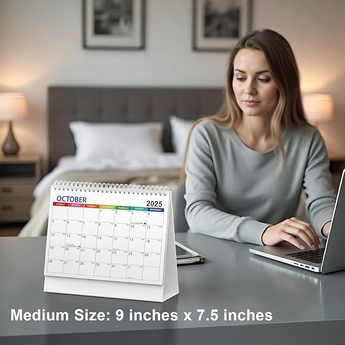 2025 Desk Calendar, from Jul 2025-Jun 2026, 12 Months Desktop Calendar, Holiday Reminders, Daily Square and Lines, Easy to Organizing and Planning for Home and Office