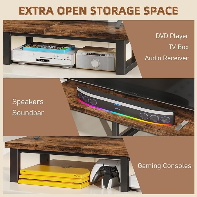 45" Large TV Riser for 32-60 inch TV, TV Riser Stand Shelf with Steel Legs,Tabletop TV Stand Riser for Home Office,Rustic Brown