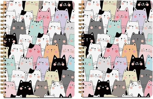 2Pcs Spiral Notebook, Funny Cat College Ruled Spiral Notebook, 160 Pages Hardcover Notebooks Journals for Writing Travel Business Office, Christian Cute Aesthetic Notebooks for Women