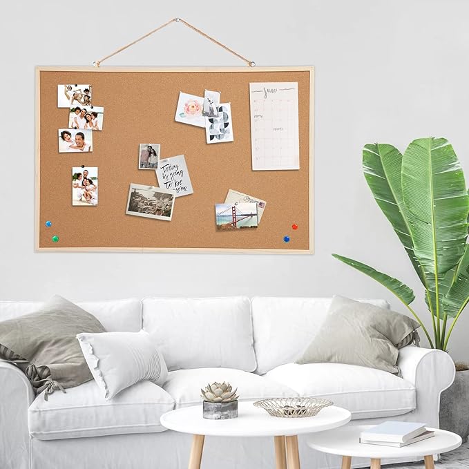 24” x 36” Cork Boards for Walls with Wooden Frame 1pack, Double Sided Office Board for Wall Organizer, Bulletins Board Decorative Hanging Pin Board for School, Home & Office, Notice Board Memo Board