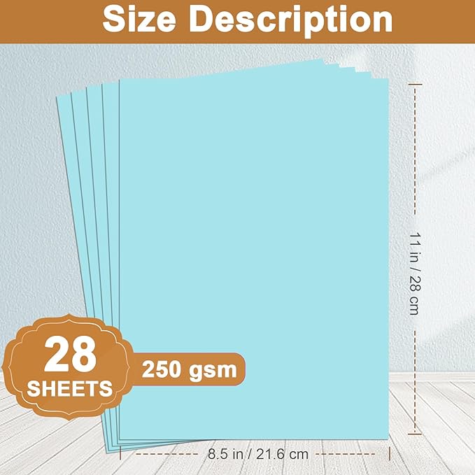 28 Sheets Light Blue Cardstock 8.5 x 11 Scrapbook Paper, 92lb Heavyweight Paper Card Stock for School Crafting, DIY Cards, Wedding Invitations, Certificates