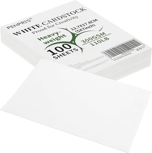 100 Sheets White Cards Blank - 5''x7'' White Card Stock 300gsm/110lb Thick Paper Cardstock, Heavy CardStock Blank for Wedding Invitations, Index Cards, Greeting, Note - PAP07300100