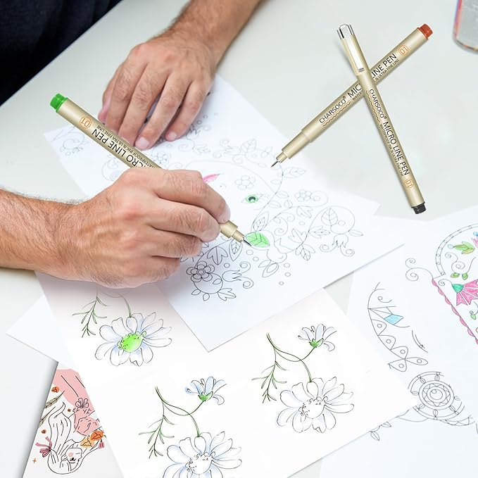 01 Micro Pen, 12 Colors Fine Point Pen, 0.25mm Fineliner Ink Pens for Artist Illustration, Waterproof Archival Ink, Sketching, Anime, Manga, Technical Drawing and Scrapbooking