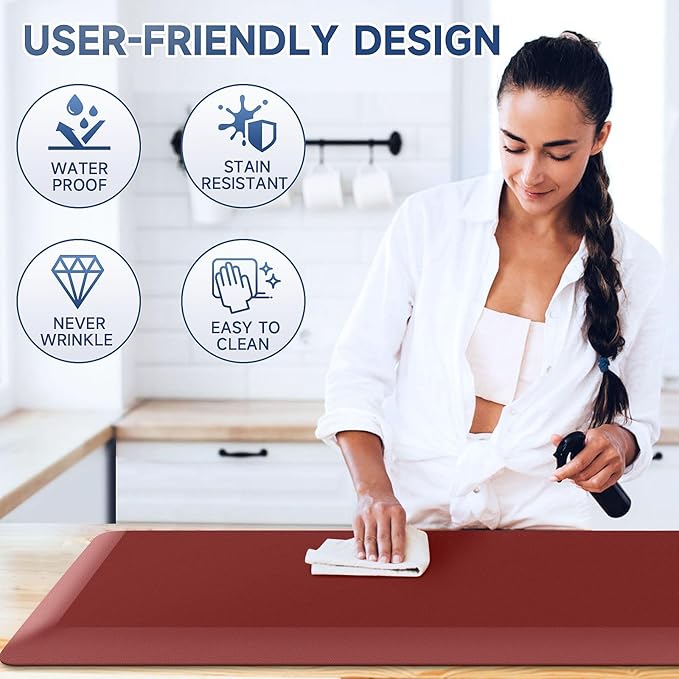 4/5 Inch Thick Kitchen Mat Anti Fatigue Mat Kitchen Rugs Kitchen Decor Non-Slip, Stain Resistant, Waterproof Kitchen Mats Desk Mat for Kitchen, Office, Workshop, Red, 17'' x 60''