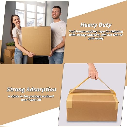 16 Pack Brown Paper Packing Tape, Kraft Paper Tape Bulk 2" x 55 Yardx 7 mil Gummed Tape for Marking, Sealing Box, Masking, Shipping, Strong Adhesive Easy-to-Tear Waterproof Tape