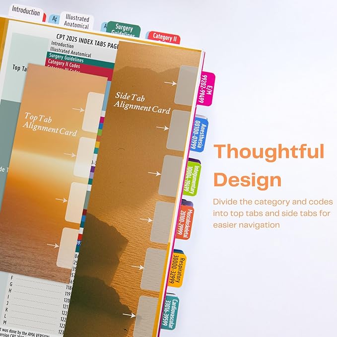 Index Tabs for CPT 2025 Professional Edition, Laminated and Color Coded CPT 2025 Code Book Tabs with Easy Installation and Aesthetic Design.