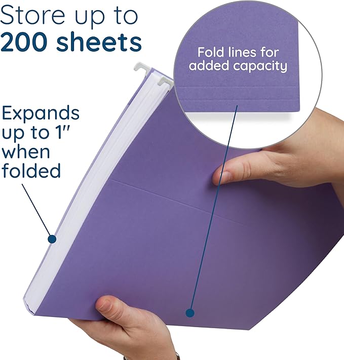 25 Blue Summit Supplies Legal Size Hanging File Folders - Assorted Gem Tone Colors (Turquoise, Teal, Coral, Purple, Magenta), Durable 11pt Paper, Plastic Tabs and Inserts Included