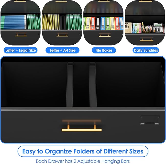 2 Drawer Lateral File Cabinet with Lock, Metal Filing Storage Cabinet with Locking Doors and 2 Adjustable Shelves for Home, Office, School, Fits A4/Letter/Legal Size Folders, Assembly Required