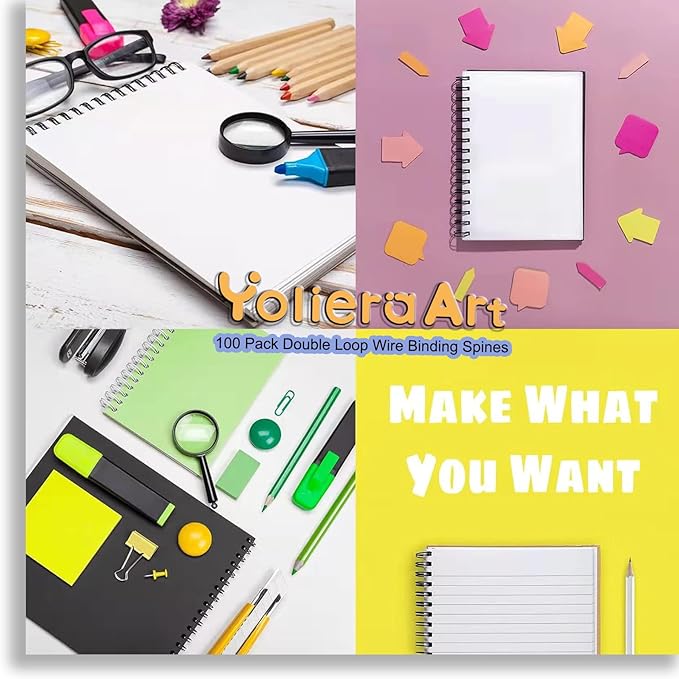 100 Pack Double Loop Wire Binding Spines, YolieraArt Wire Binding Spines, 7/16 Inch Binding Wire for Letter Size (80 Sheet Capacity, 100P, 3:1 Pitch, Silver)