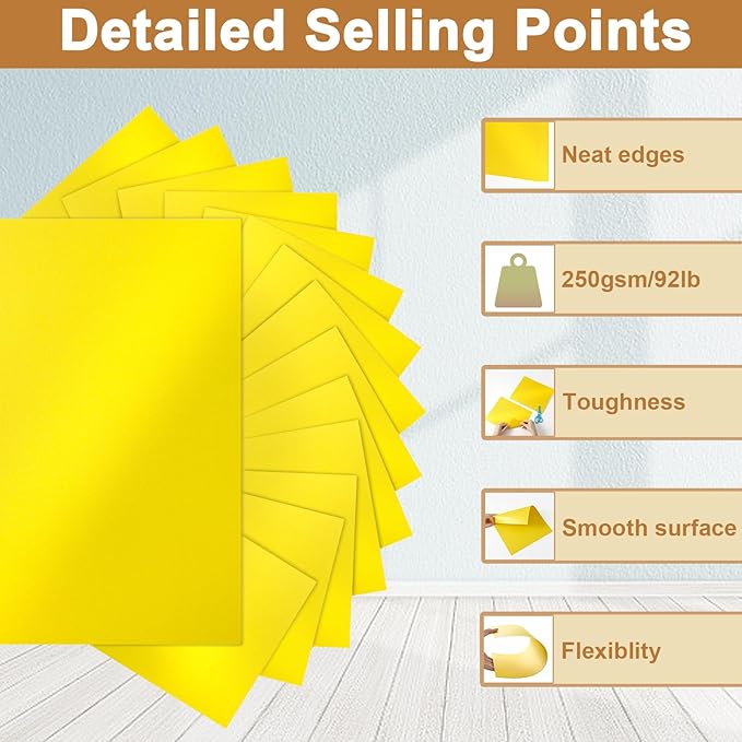 28 Sheets Shimmer Yellow Cardstock 8.5 x 11 Craft Paper, 250gsm/92lb Thick Printer Paper Card Stock for DIY Making Cards, Office, Scrapbooking, Invitations, Memos, Wedding