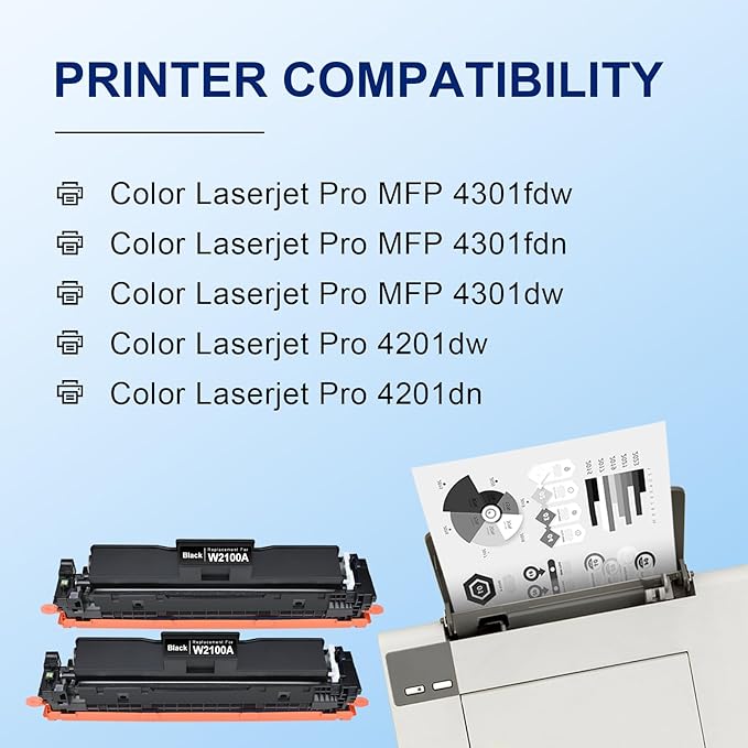210A Black Toner Cartridges Compatible Replacement for HP 210A 210X Toner for Color Laserje Pro MFP 4301fdw 4201dn 4301fdn 4301dw 4201dw Series Printer Ink, 2 Pack W2100A W2100X