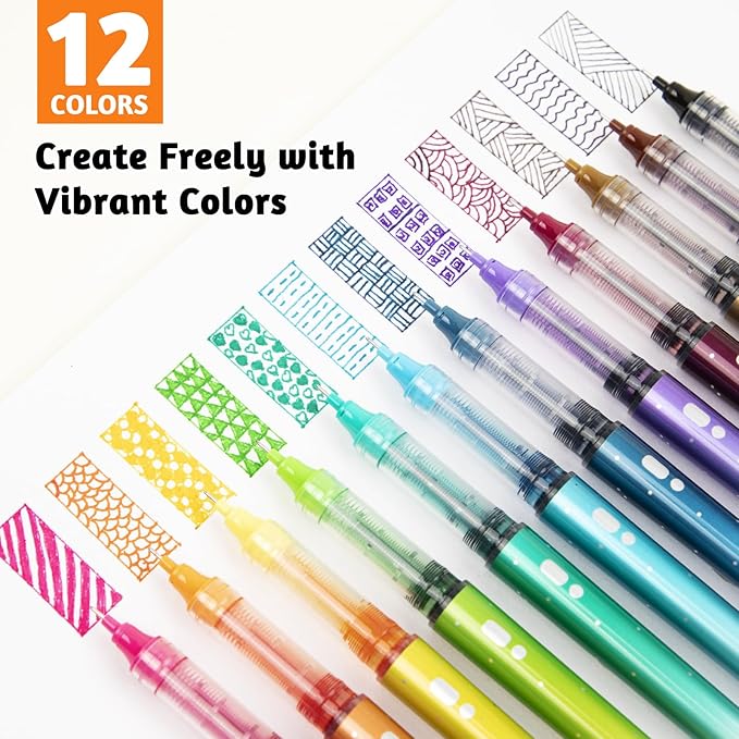 12 Colors Liquid Ink Rollerball Pens For Journaling, 0.5mm Fine Point Bible Pens, No Bleed and Quick-Dry, Smooth Writing Gel Pens for Bullet Journal and Taking Notes