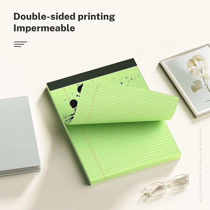 300 Sheets Green Legal Pads 8.5 x 11 College Ruled Paper 6-Pack Note Pads Narrow Ruled 50 Sheets per Notepad Perforated Writing Pad Durable Sturdy Back 8x11 Pads of Paper