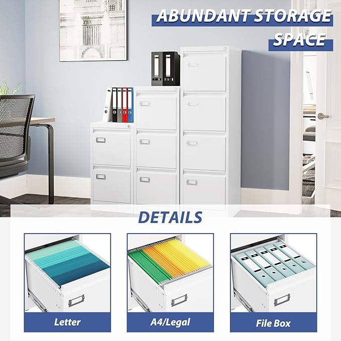 2 Drawer File Cabinet, Filing Cabinets for Home Office, Metal Vertical File Storage Cabinet with Lock, Locking File Cabinet for A4 Legal/Letter, 15" W x 17.7" D x 27.1" H, Assembly Required