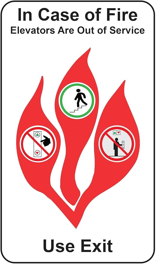 in Case of Fire Do Not Use Elevators Use Stairway Sign for Public Safety, Meet Fire Safety Codes, 8 inches x 5 inches 0.06” Heavy Duty Commercial Plastic, Indoor/Outdoor (No Mounting Holes)