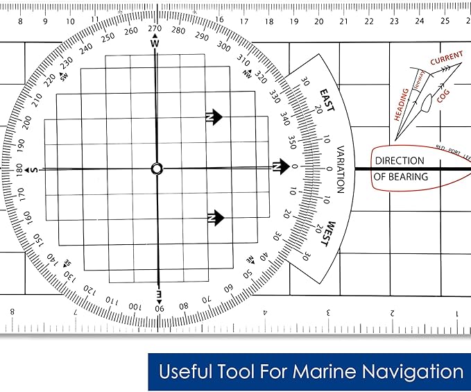 3 Pcs Basic Navigation Set, Include 16 Inch Marine Parallel Ruler with Clear Scales Navigation Divider Marine Nautical Protractor 6 Inch Marine Fixed Points Divider for Boat