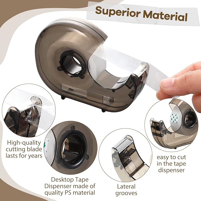 24 Pieces Handheld Tape Dispenser Desktop Adhesive Cutter Transparent Plastic Refillable Dispenser Lightweight and Portable Manual Use Adhesive Holder for Home Office Packing Gift, No Tape Included