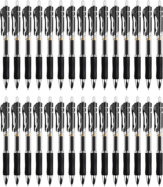 30PCS Black Retractable Gel Pens for Journaling, 0.5mm Ink Pens for School Office Suppliers, Fine Point Smooth Writing Pens. (Black)