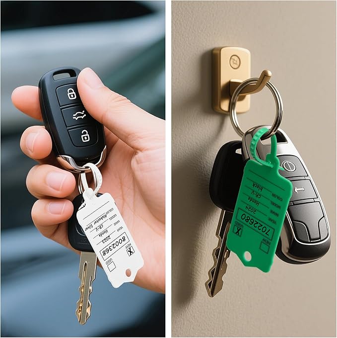 200 Car Key Tags with Labels Plastic Car Dealership Key Tags Self Locking Automotive Identifiers Blank Shop Labels with One Pen (Mixed Color)