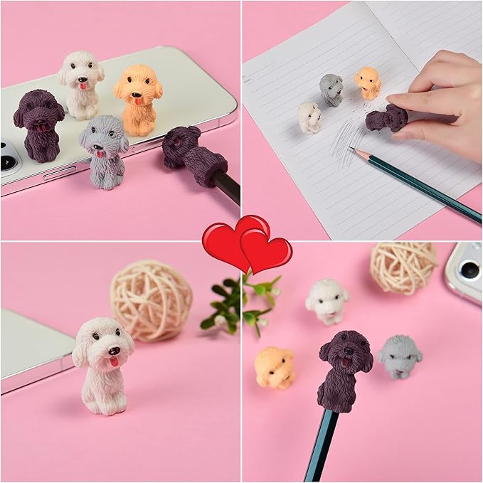24 Pcs Animal Pencil Erasers Toppers,Pencil Top Erasers,3D Cute Dog Cap Easters Desk Pet Erasers for Kids