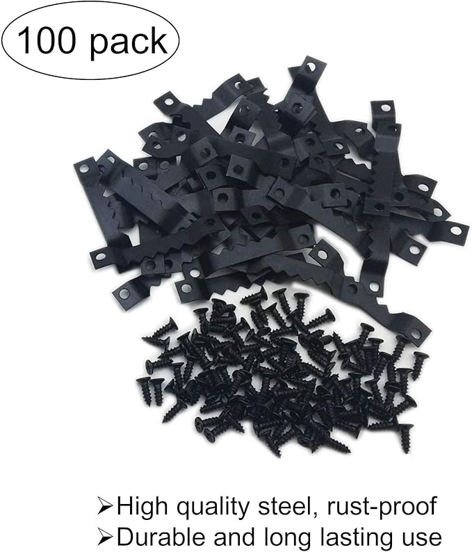 100 Pack Small Sawtooth Picture Hangers Steel Picture Hangers Picture Frames Hangers with Screws Picture Hang Solutions, for Hanging Clock Paintings Artwork Picture Frame Hook Photos (Black)