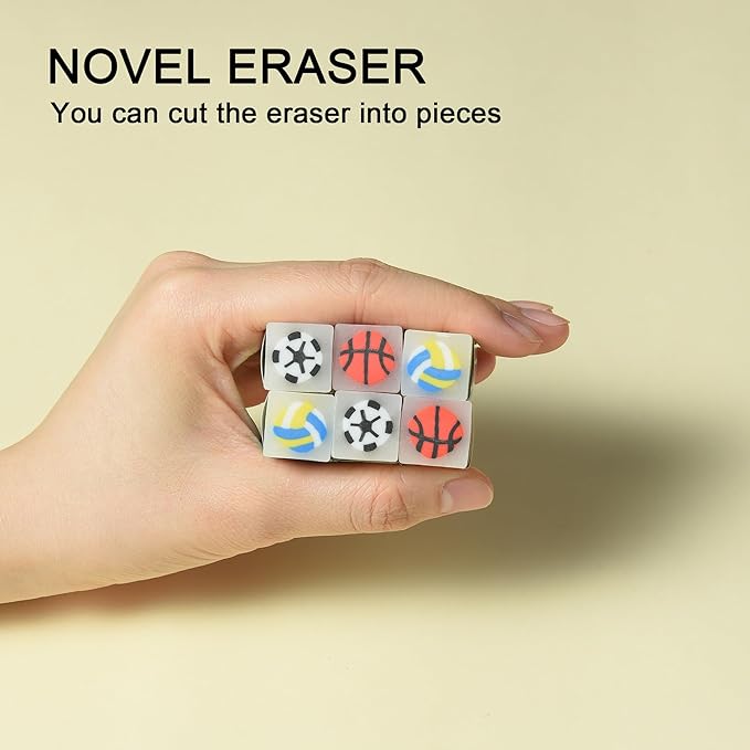 18Pcs Cute Sports Ball Erasers for Kids Bulk, Fun Basketball Soccer Volleyball Pencil Jelly Erasers for School Classroom Supplies Prize Gifts Party Favors