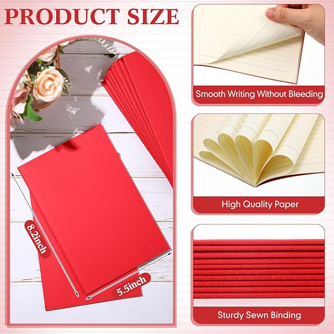100 Pcs Kraft Notebook Journals 5.5 Inch x 8.3 Inch A5 Softcover Notebooks Bulk for Writing Sketch Office Notepad with 60 Pages 30 Sheets (Multicolor,Lined) (Red,Lined)