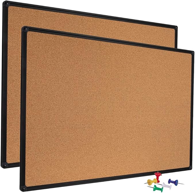 2 Pack 36 x 24 Inch Cork Notice Board Bulletin Message Memo Pin Board, Black Aluminum Frame