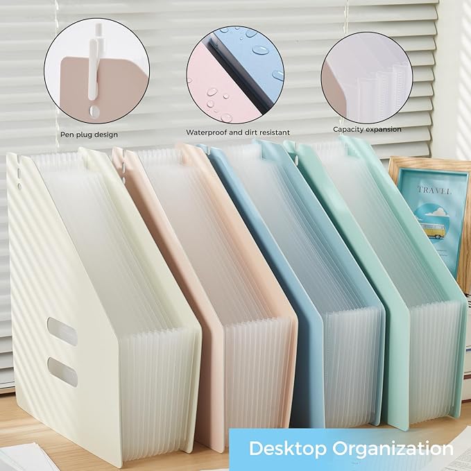 2-Piece Vertical Accordion Folder Manager, 13 Grid Expansion Pages, Vertically Opened Storage Bag for organizing Materials, School, Home, and Office letterhead, Sky Blue