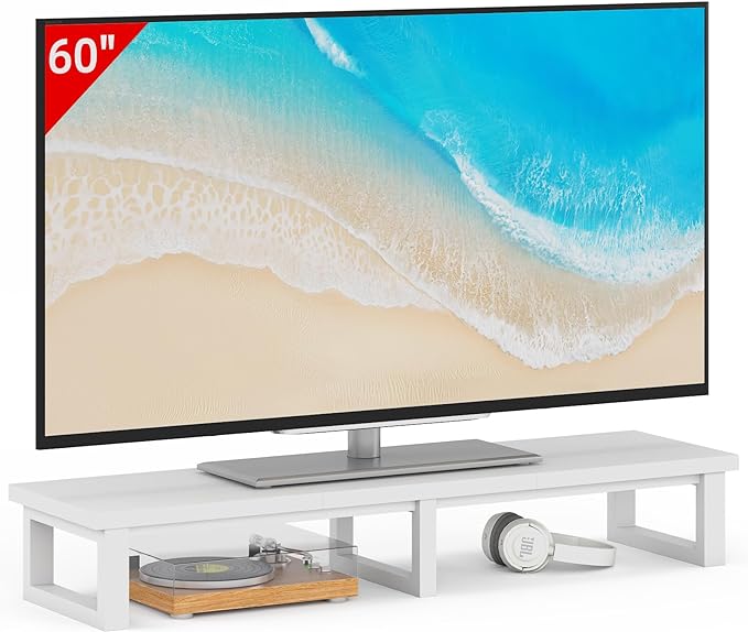 45" Large TV Riser for 32-60 inch TV, TV Riser Stand Shelf with Steel Legs, Tabletop TV Stand Riser for Home Office,White