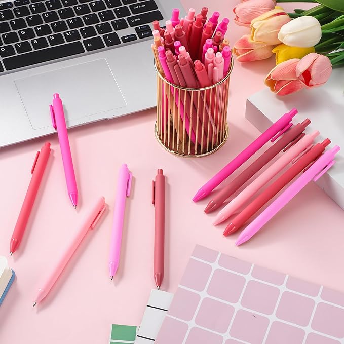 25 Pcs Ballpoint Pens Bulk Retractable Writing 1. 0 mm Black Ink Cute Pens Smooth Writing Color Fancy Gift for Teacher Student Employee Office School Home Baby Shower Supplies (Pink Series)