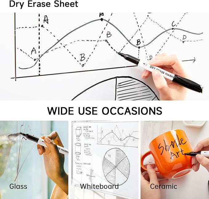 100 Bulk Pack Black Whiteboard Markers with 3 Erasers, Fine Point Dry Erase Markers Perfect For Writing on Dry-Erase Boards, Glass for School Office Home