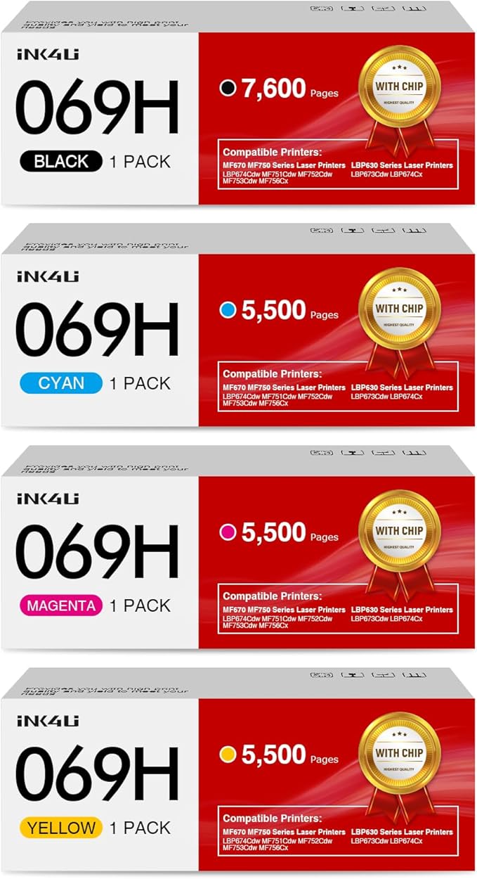069H 069 Toner Cartridge Set Compatible Replacement for Canon 069H 069 Toner for Canon MF753Cdw Toner Cartridges imageCLASS MF751Cdw MF752Cdw LBP674Cdw LBP673Cdw Printer High Yield (4 Pack, B/C/M/Y)