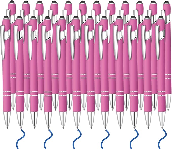 24 Pcs Blue Ink Ballpoint Pen with Stylus Tip 2 in 1 Ballpoint Pen 1.0 mm Blue Ink Metal Stylus Pen for Touch Screens Coworkers, Family, Colleagues, Office (Hot Rose)